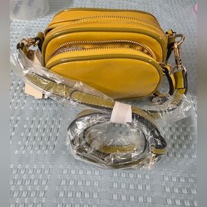 Mellow World Vegan Cross body Yellow Chartreuse Strap Trim NWT Gold